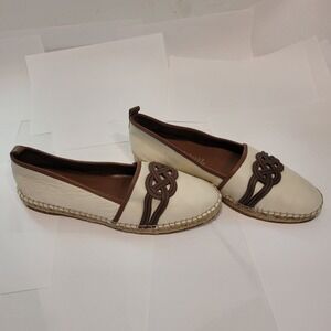 Brighton Cream Leather Espadrille Flats Brown Braided Knot Detail Size 10M
